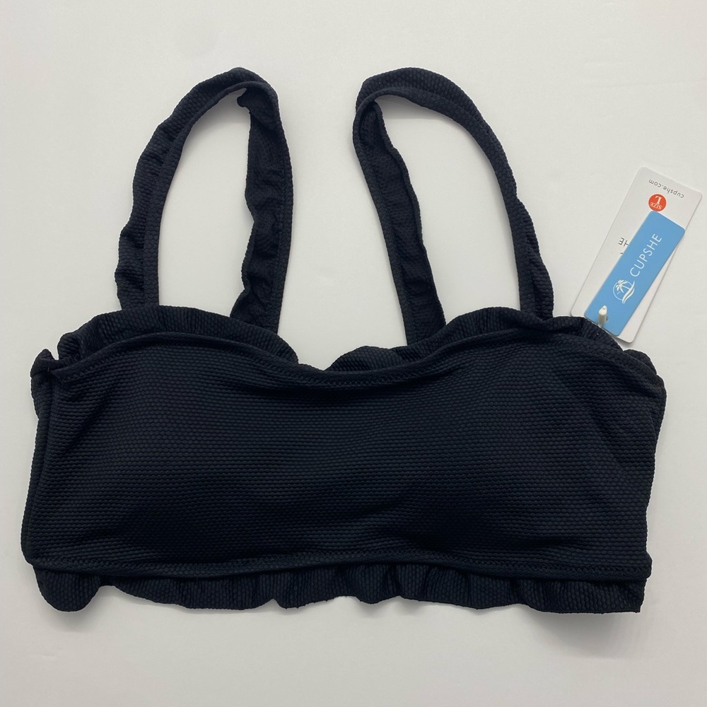 Cupshe Only Love Solid Black Bikini Top, L - NWT